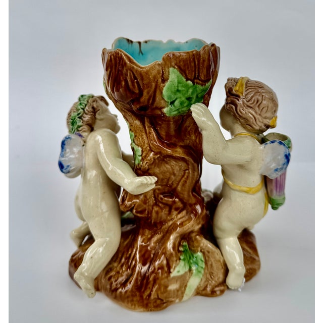 Late 19th Century English Majolica Putti Spill Vase, Faux Bois, Late 19th Century For Sale - Image 5 of 14