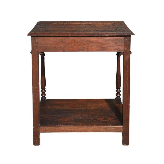 Brown British Carved Oak Single Drawer Table C.1920's For Sale - Image 8 of 8