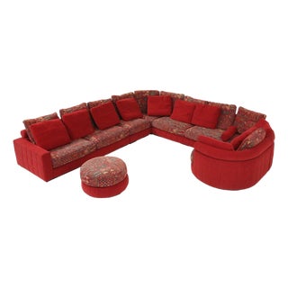 Modular Sofa in Red and Patterned Upholstery from Roche Bobois, France, 1980s For Sale