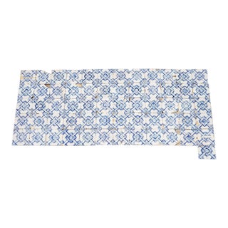 Antique 18th Century Portuguese Blue & White Tiles Set of 61 With Repeating Floral-Geometric Pattern For Sale