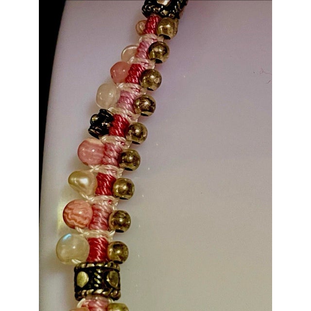 Metal 1980s Australian Rainbow Opal, Pearl and Rhodonite in Thick Sterling Silver Cabochons on Knotted Silk Chord. For Sale - Image 7 of 8