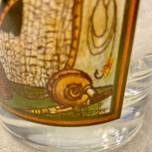 Vintage Double Old Fashioned B Atwater Bass Fishing Print Glasses- Set of 4 For Sale In Raleigh - Image 6 of 6