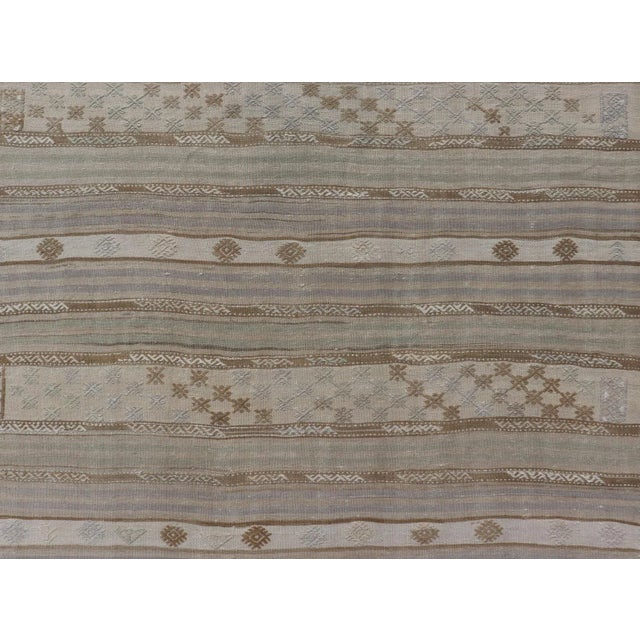 Traditional Striped Turkish Flat-Weave Kilim in Muted Colors and Tribal Motifs 5'5 X 10'4 For Sale - Image 3 of 11