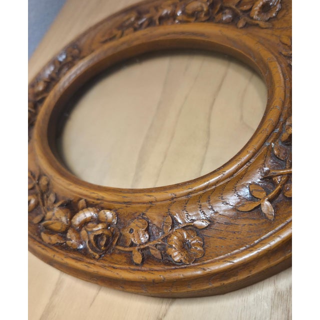 Vintage Hand-Carved Oval Cabbage Rose Wood Frame With Relief Detail ...
