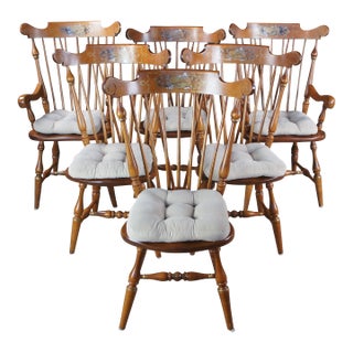 Late 20th Century 6 Ethan Allen Duxbury Maple Colonial Windsor Fiddleback Dining Chairs For Sale