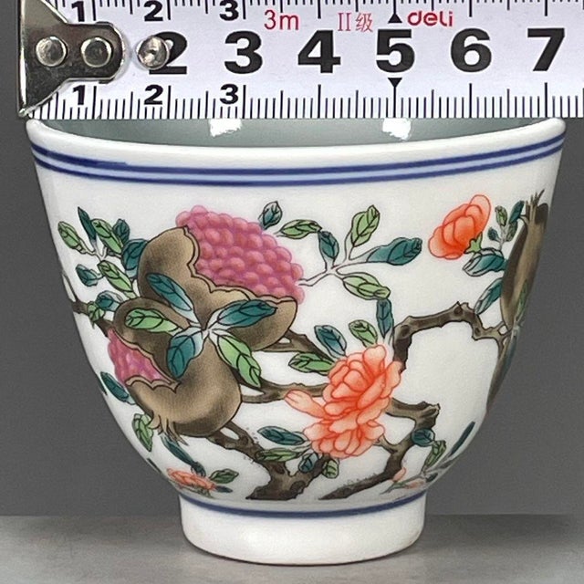 Chinese Late 20th Century Chinese Famille Rose Porcelain Tea Cup With Floral & Fruit Motif For Sale - Image 3 of 9
