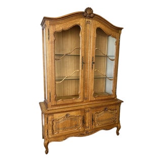 Bookcase Vintage French Louis Xiv Style Oak Glazed Display Cabinet Lot 6490 For Sale