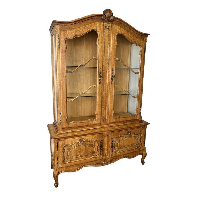 Bookcase Vintage French Louis Xiv Style Oak Glazed Display Cabinet Lot 6490 For Sale