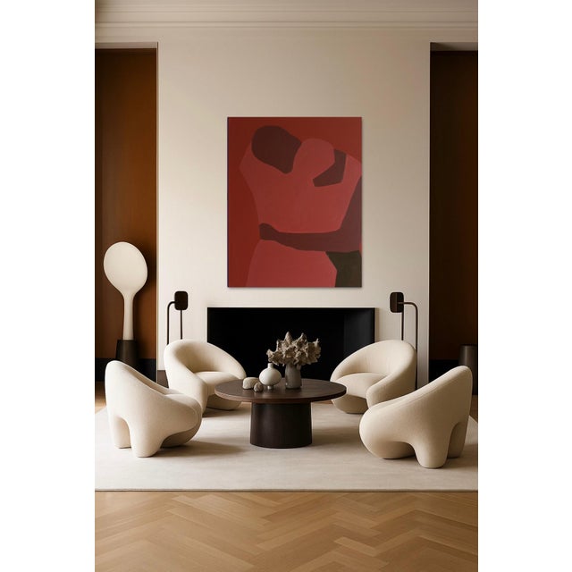 In this composition, two figures merge into a single, silent presence—an embrace suspended in time. The forms are...