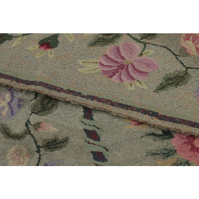 Textile Antique Hooked Rug With Floral Medallions in Soft Sage Green - Rug & Kilim For Sale - Image 7 of 7