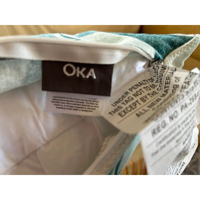 Pair of Oka Ocean Blue Fractal Leaf Pillow Covers With Duck Feather Inserts For Sale - Image 10 of 13