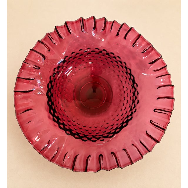 Mid-Century Modern Vintage Fenton-Style Hobnail Ruffled Rim Glass Bowl For Sale - Image 3 of 6