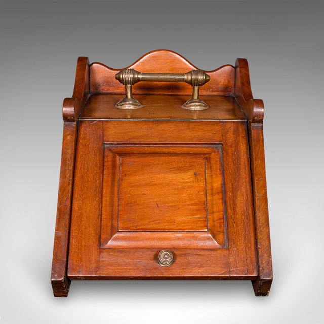 Victorian Antique Coal Purdonium, English, Walnut, Brass, Fireside Fuel Keep, Victorian For Sale - Image 3 of 12