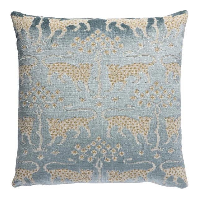 Schumacher Woodland Leopard Velvet 20" Pillow In Mineral For Sale
