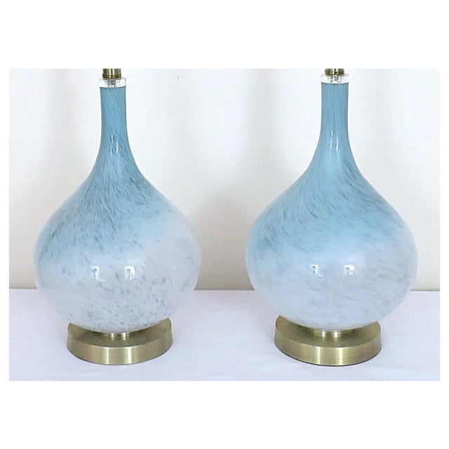FREE SHIPPING ANYWHERE IN THE CONTINENTAL US! This is a set of blue and white glass table lamps. Post modern. Murano...