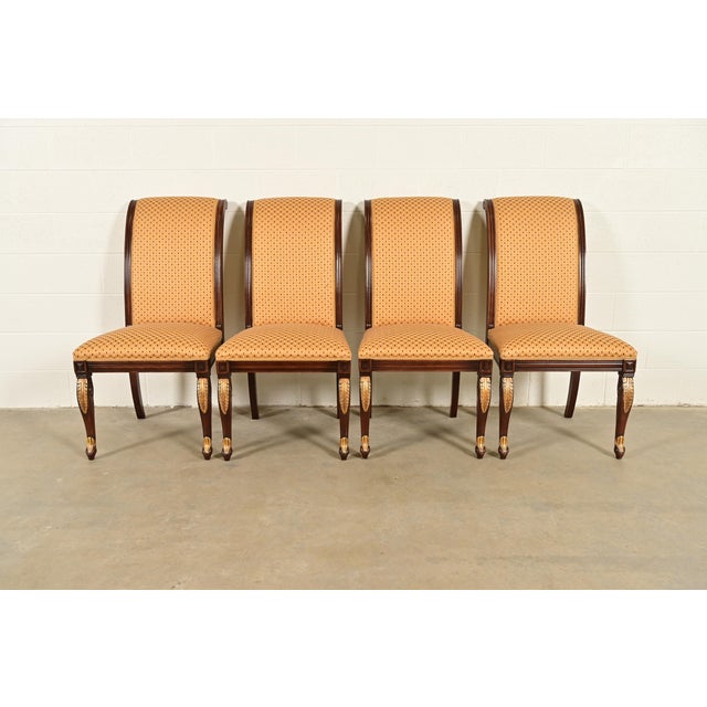 Baker Furniture Style Regency Carved Mahogany and Gold Gilt Dining Chairs, Set of Four For Sale - Image 12 of 12