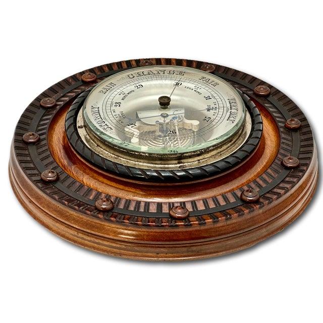 Silver Beautiful and Fine Quality Antique Carved Mahogany Wall Barometer With Transparent Glass Dial - Circa 1890s For Sale - Image 8 of 18