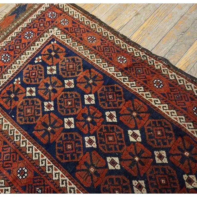 1890s Red Wine Geometric Tribal Antique Balouch Turkman Rug 3' 0'' X4' 9'' Handknotted Wool Carpet For Sale - Image 11 of 11