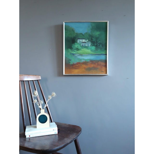 Mid-Century Modern Mid-Century Modern 'House Beyond the Green' Vintage Swedish Expressive Landscape Oil Painting, Framed For Sale - Image 3 of 11