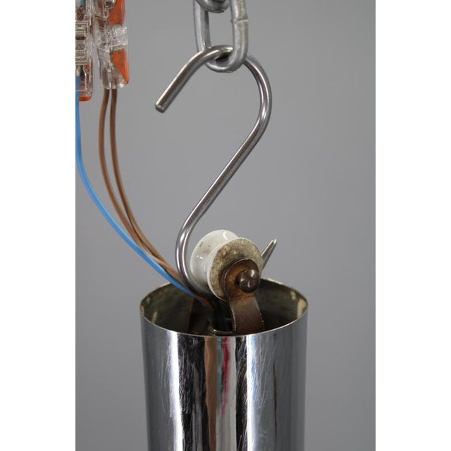 Art Deco Chrome Chandelier with Six Sandblasted Glass Discs, 1930s For Sale - Image 11 of 12