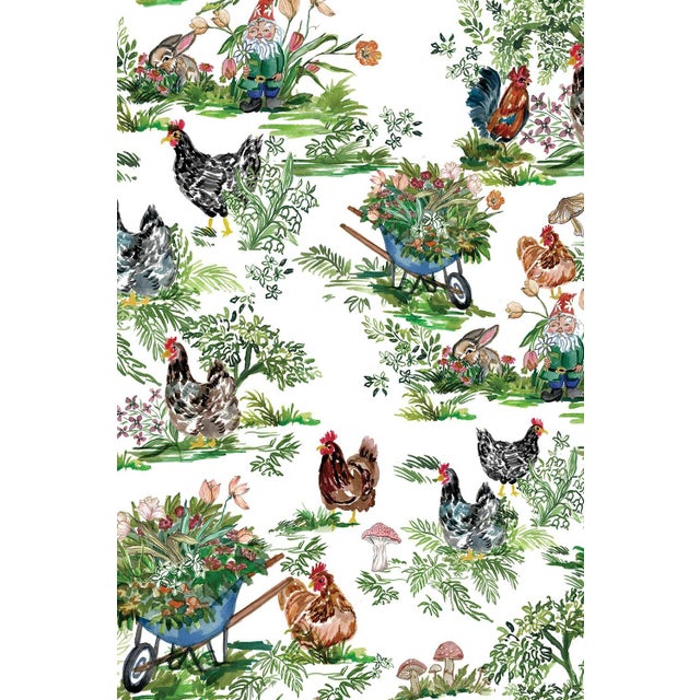Farmhouse Cluckingham Farm Toile Grasscloth Wallpaper by House Party | Egg White | 6 Yards For Sale - Image 3 of 8