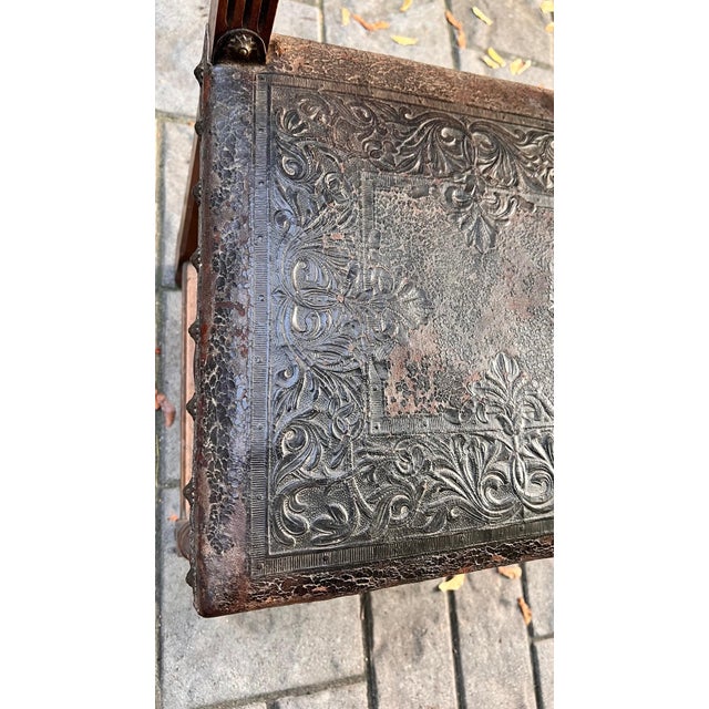 Set of 6 Antique Late 1800s French Henri II Walnut Dining Chairs With Leather Upholstery For Sale - Image 9 of 12