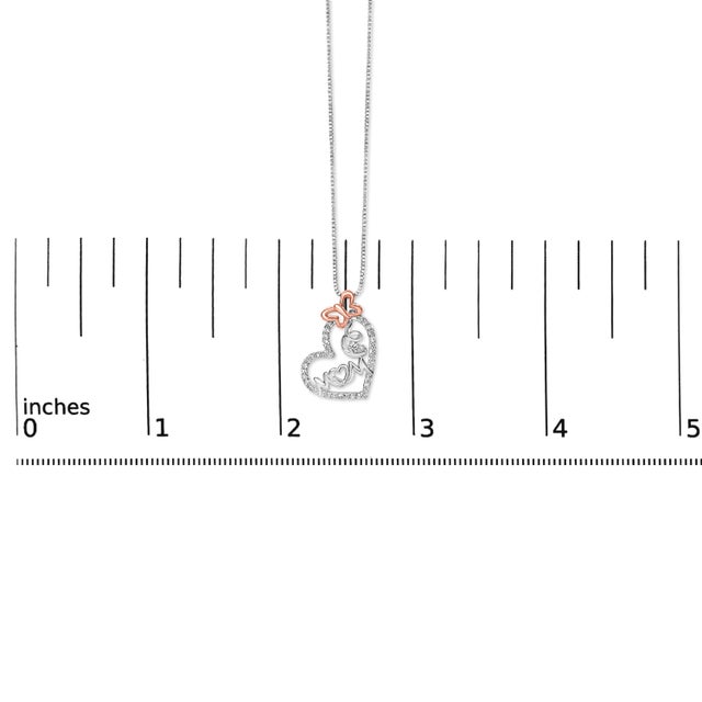 Early 21st Century Two Tone .925 Sterling Silver 1/5 cttw Diamond "Mom" and Heart Pendant Necklace (H-I, I1-I2) For Sale - Image 5 of 5