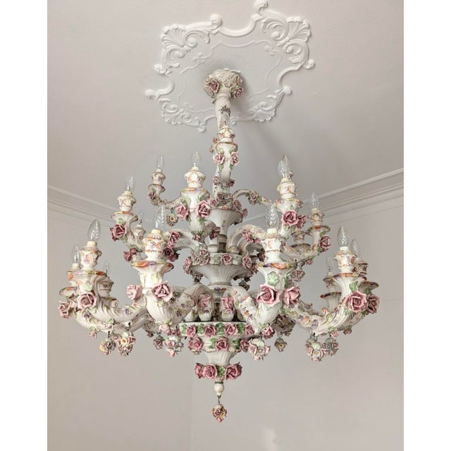 Rococo Large Italian Porcelain Three Tier Chandelier in the style of Capodimonte, 1950s For Sale - Image 3 of 13