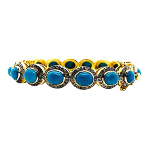 Bochic “Capri” Vintage Natural Diamond & Turquoise Bracelet Set In 18K & Silver