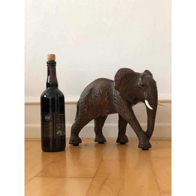 Brown Vintage Handcrafted Leather Elephant Statue For Sale - Image 8 of 9
