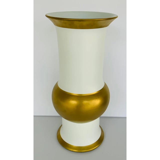 2020s Large Modern White and Gold Flared Porcelain Vase For Sale - Image 5 of 5