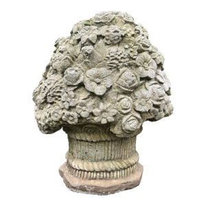 Cast Stone Garden Ornament Flower Basket Sculpture Mid 20th Century