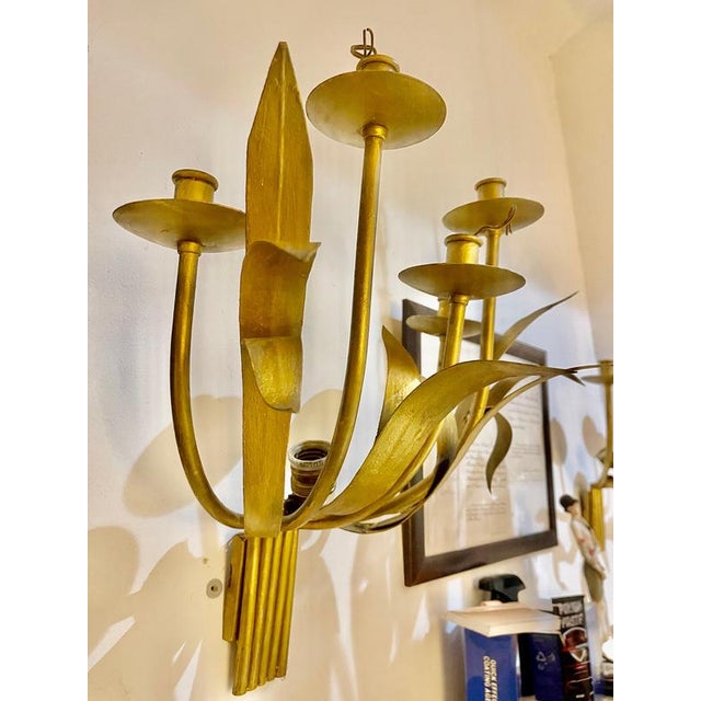 Large Florentine Gilt Metal Wall Lights, Italy, 1950s, Set of 2 For Sale - Image 9 of 18