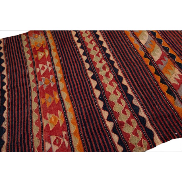 Red Vintage Kilim Handmade Flatweave Tribal Motif Wool Runner For Sale - Image 9 of 10