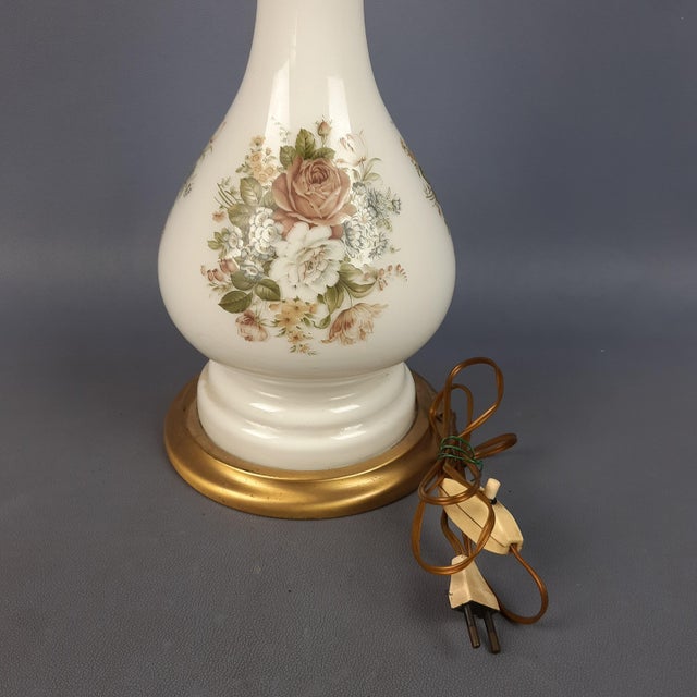 Large Brass Glass Table Lamp with Floral Motifs, 1960s For Sale - Image 13 of 18