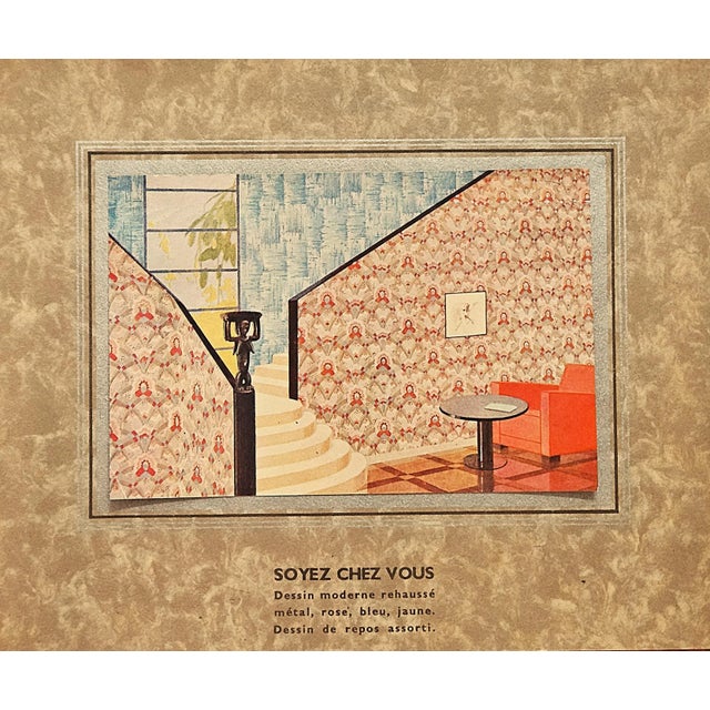 This is a RARE set of 5 French Art Deco interior decor prints that showcase wallpaper designs for sitting rooms. They date...