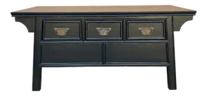 Oriental Rectangular Black Lacquer 3 Drawers Coffee Table