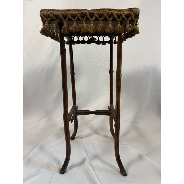 Antique French Napoleon III Bamboo Tabouret, Tasseled Top, PLM Rail Label For Sale - Image 14 of 15