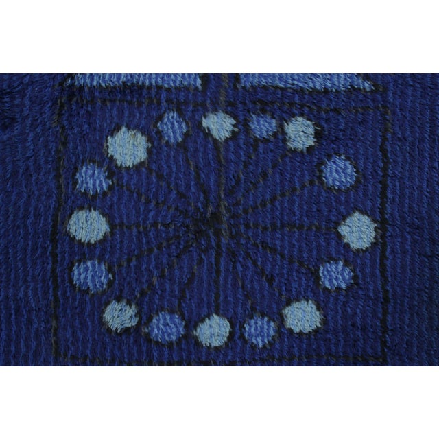Mid-Century Modern Vintage Swedish Rya Rug With Blue and Charcoal Geometric Pattern - Rug & Kilim For Sale - Image 3 of 8