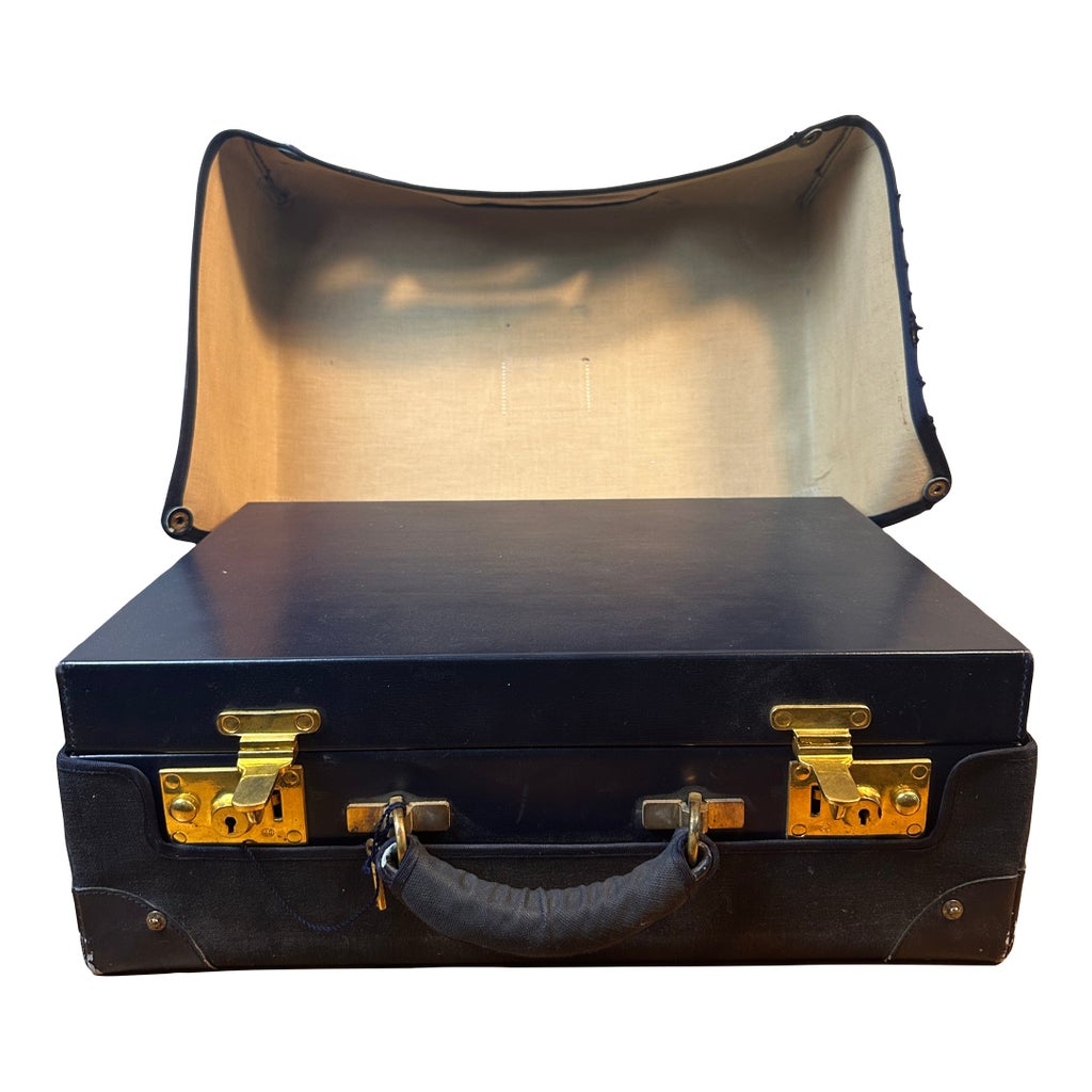 ヴィンテージアクセサリーケースHerbert L. Roe 青 Antique Morabito Paris Men's Fitted Travel Vanity Case Navy