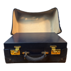 Antique Morabito Paris Men's Fitted Travel Vanity Case Navy Leather & Glass Grooming Set