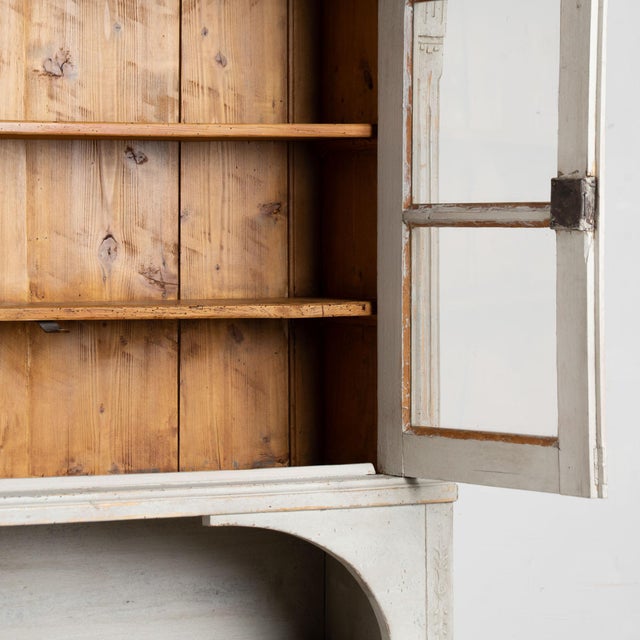 19th Century Danish Gray Painted Pine Cabinet Cupboard With Glass Upper Doors For Sale - Image 9 of 16