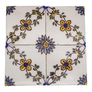 19th Century Set of Four Floral Tiles, Portuguese Baroque For Sale