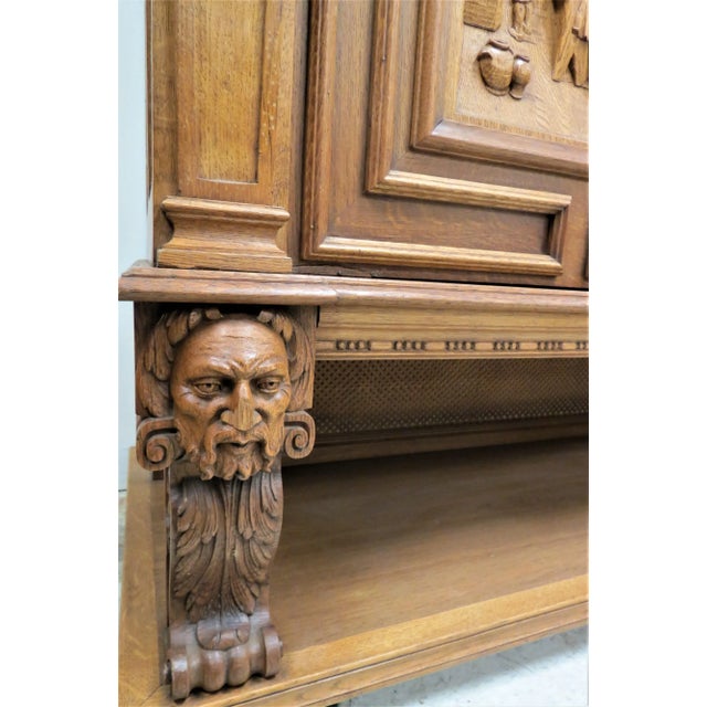 French Bruegel Style Carved 4 Door Cabinet or Entertainment Center For Sale - Image 11 of 13