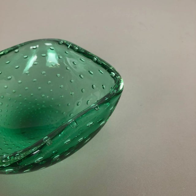 Glass Green Murano Glass Bullicante Ashtray, Italy, 1970s For Sale - Image 7 of 18
