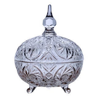 Large Vintage Bohemian Crystal Candy Dish, 1950s For Sale