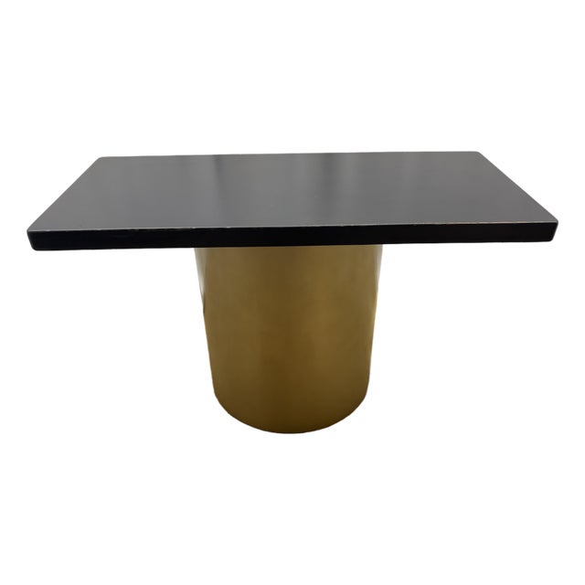 Custom Console Table Attributed to Arhaus Distressed Black Painted Top | Gold Dauphine Pedestal Base For Sale