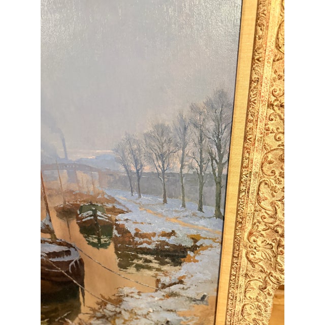 Wood Monumental Paul Leduc Seine River Winter Paris Landscape C. 1911 For Sale - Image 7 of 18