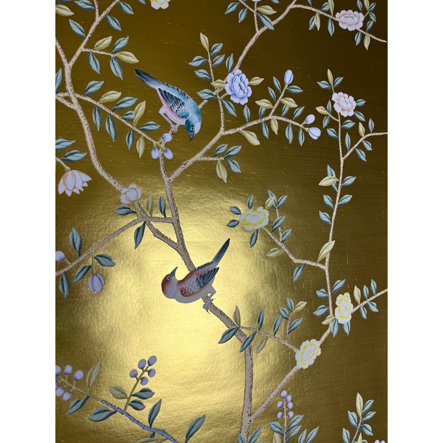 Chinoiserie 2-Panel Gold Leaf Chinoiserie Mural for Living Room Feature Wall For Sale - Image 3 of 4