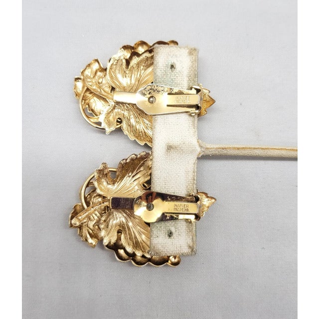 Gold Vintage Signed Napier Book Piece "Danish" Goldtone Grape Leaves Clip Earrings - 2 Pieces For Sale - Image 8 of 8